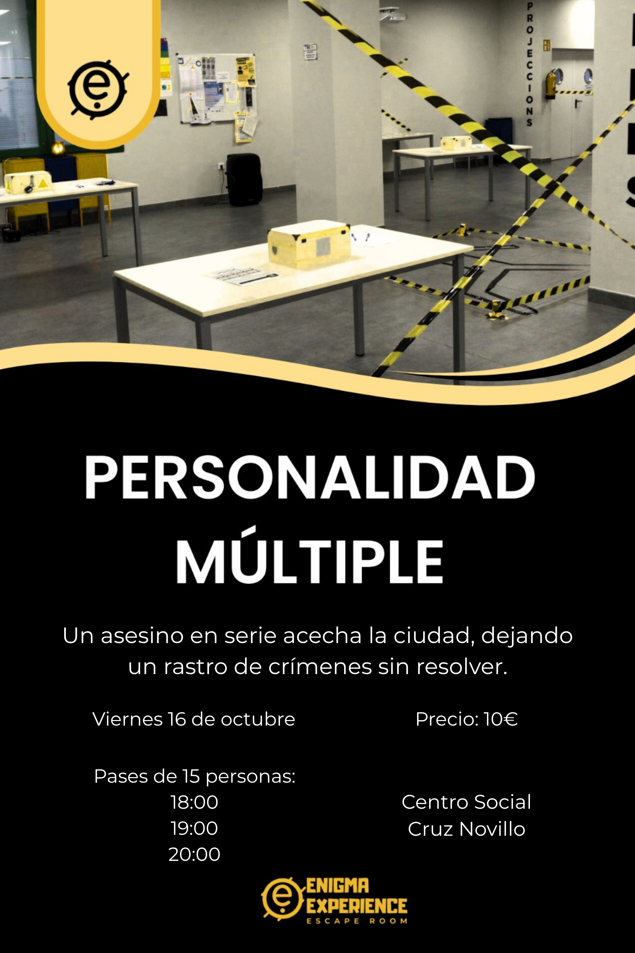 Cartel del Escape Room: Personalidad Múltiple, realizado por Enigma Experience